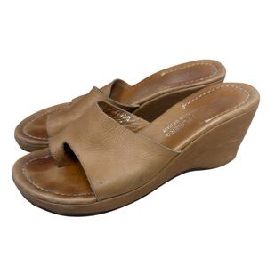 Donald J Pliner Verna Camel Nappa Leather Wedge Sandals Slip On Women’s Size 8